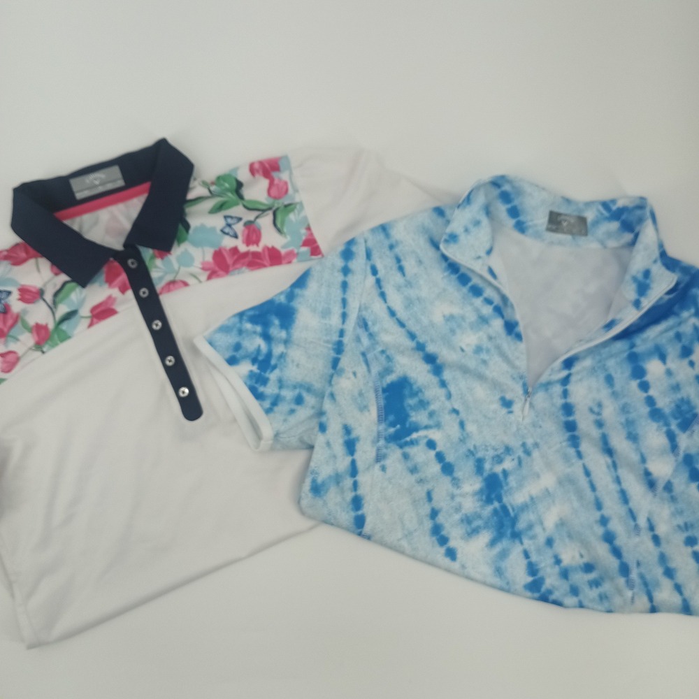 Callaway Opti-Dri Golf Shirt Bundle Womens XS Floral Polo S Blue Tie Dye Zip Top